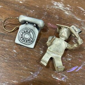 Vintage Pewter small Figurines. Telephone and Graduating Boy